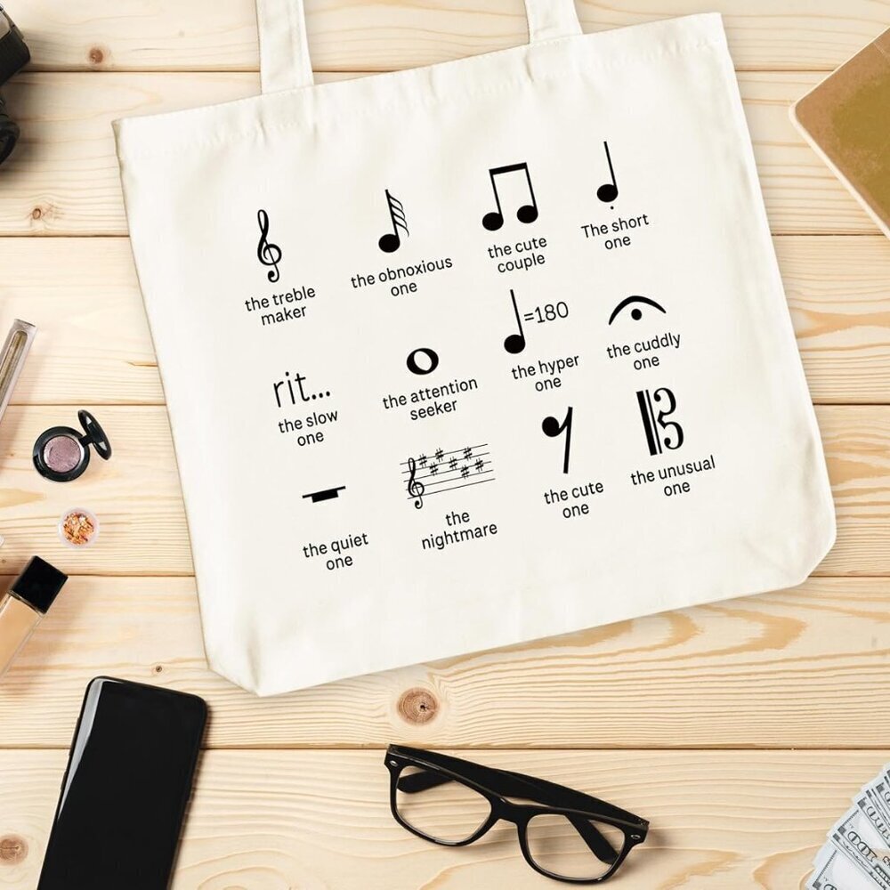 Music Tote Canvas Bag With Notes Teacher Appreciation Gift for Music Lovers - Picture 4 of 5